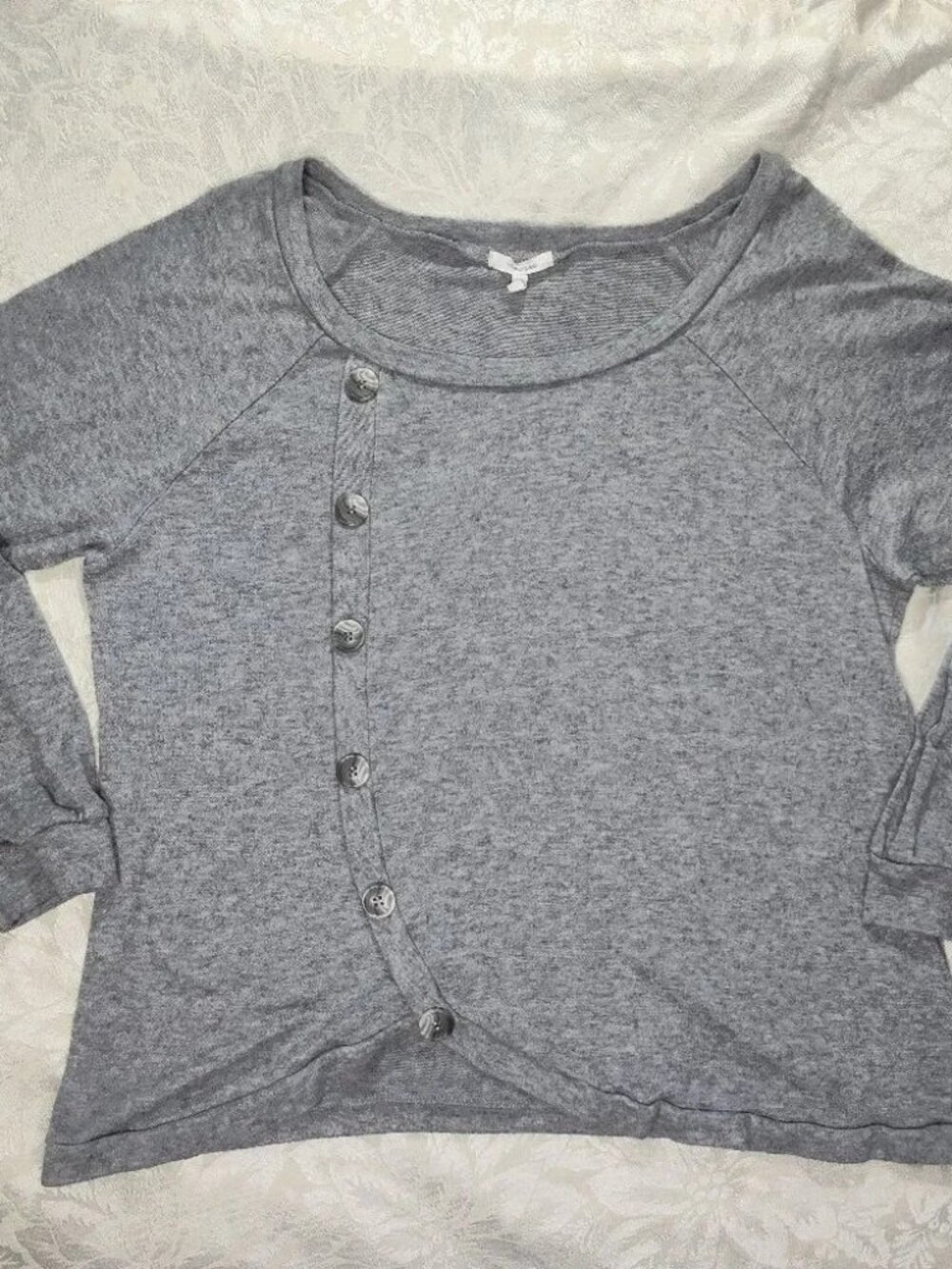 Maurices Top Womens XL Grey Asymmetrical Hemline Button Accent Long Sleeve